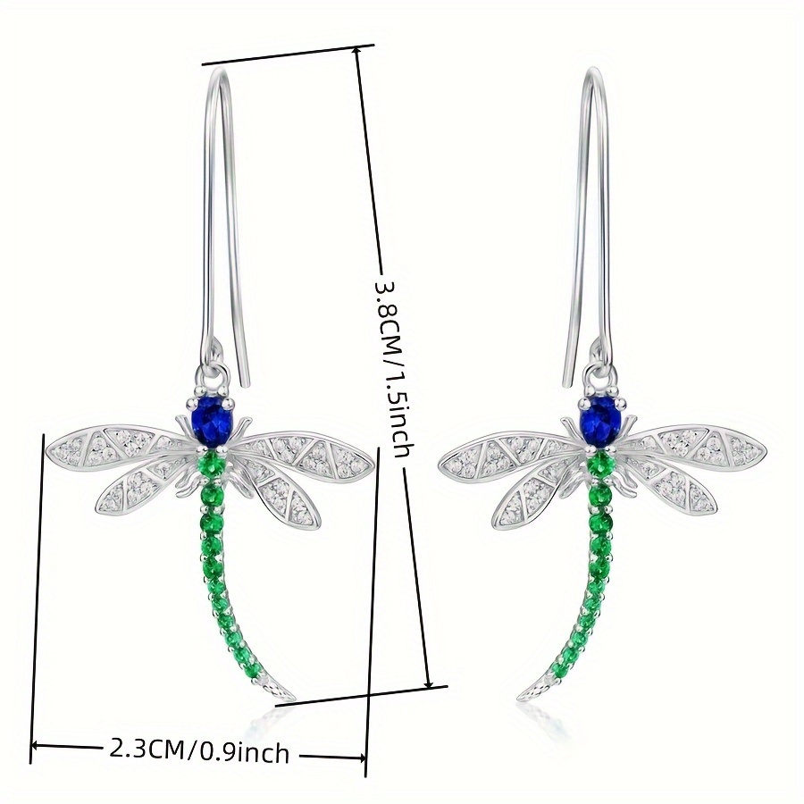 Dragonfly Drop Earrings with Green Zirconia Stone for Women